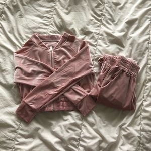 Pink Velvet Cropped Tracksuit
